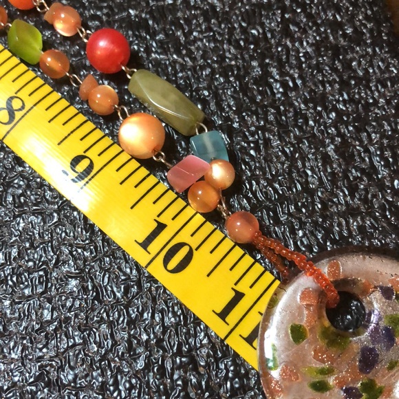 Orange & Green Beaded Necklace And Earrings With Glass Pendant - Picture 10 of 14